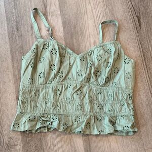 Hollister Sage Eyelet Ruffle Cami